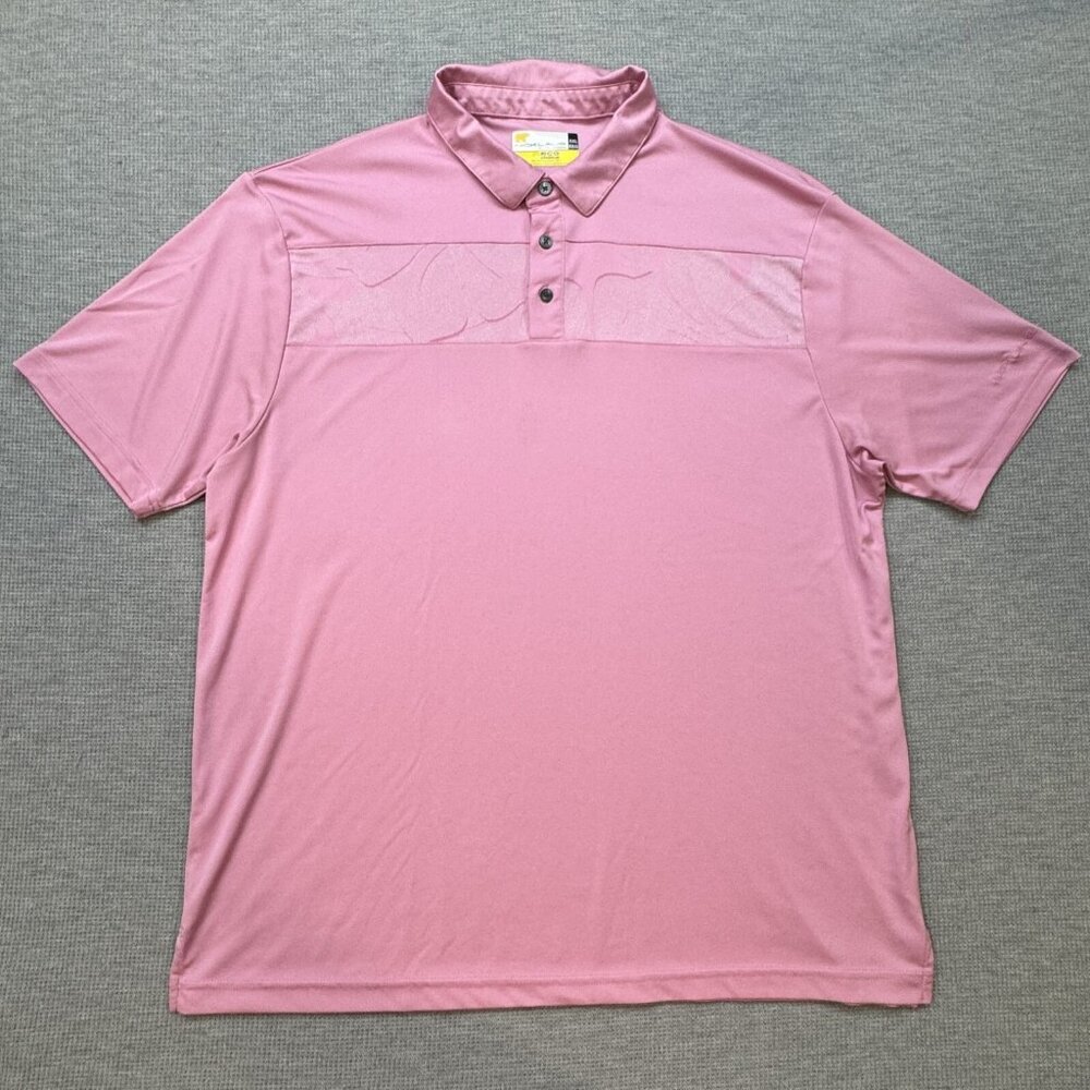 Nicklaus Mens Pink Hibiscus Pattern Golf Polo Shirt Short Sleeve Collared 2XL